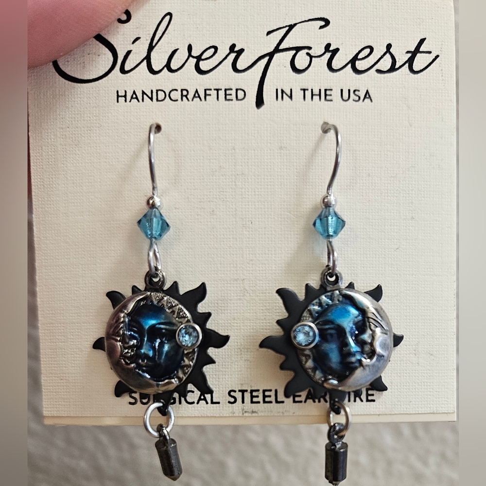 SILVER FOREST Silver Forest Blue Eclipse Layered Earrings Sun Moon - Picture 7 of 8
